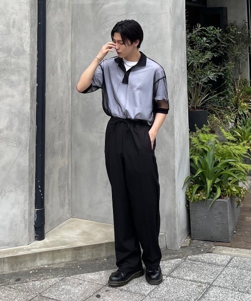 XU（エックスユー）の「【XU/エックスユー】see-through polo shirt/シースルー ポロシャツ トップス 重ね着 レイヤード（ポロシャツ・メンズ・ブラック/ホワイト・ONE SIZE）」の18枚目の写真
