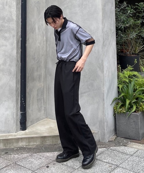 XU（エックスユー）の「【XU/エックスユー】see-through polo shirt/シースルー ポロシャツ トップス 重ね着 レイヤード（ポロシャツ・メンズ・ブラック/ホワイト・ONE SIZE）」の19枚目の写真