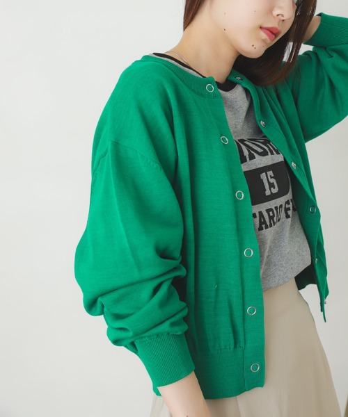 SENSE OF PLACE by URBAN RESEARCH（センスオブプレイスバイアーバンリサーチ）の「リングドットクルーネックカーディガン（カーディガン/ボレロ・レディース・ピンク/オレンジ/グリーン/ミント・ONE）」の2枚目の写真