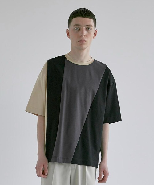 CITY TOKYO(シティトウキョウ)の「モダンブロックオーバーサイズTシャツ(Tシャツ/カットソー・メンズ・ホワイト/ベージュ/グリーン/ブラック・2/1/3)」の1枚目の写真