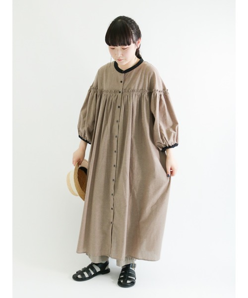 編集中新品　SM2☆ベージュ／配色ギャザーワンピース Samansa Mos2（サマンサ モスモス）の「配色ギャザーワンピース