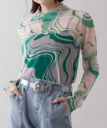 SPINNS | マーブルデザイン シアータートルネックカットソー(Tシャツ/カットソー)
