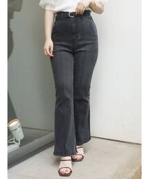 ベルト付デニムセミフレアパンツ