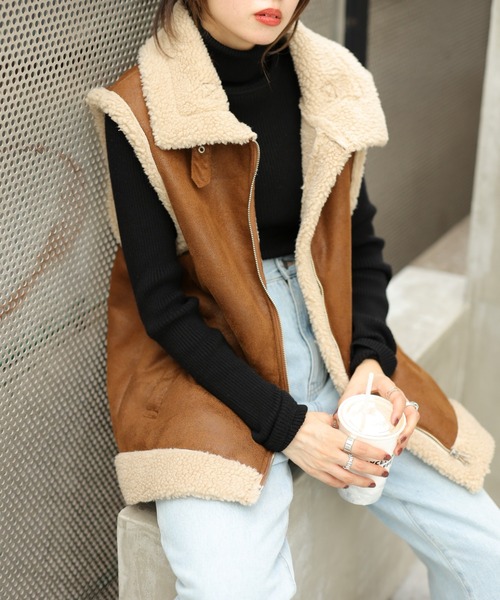 WEGO（ウィゴー）の「WEGO/フェイクレザーボアベスト（ベスト・レディース・ブラック/ブラウン系その他・FREE）」の8枚目の写真