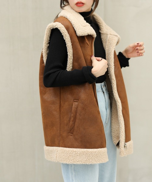 WEGO（ウィゴー）の「WEGO/フェイクレザーボアベスト（ベスト・レディース・ブラック/ブラウン系その他・FREE）」の11枚目の写真