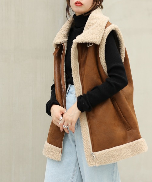 WEGO（ウィゴー）の「WEGO/フェイクレザーボアベスト（ベスト・レディース・ブラック/ブラウン系その他・FREE）」の15枚目の写真