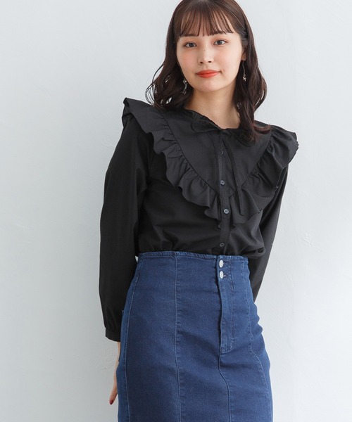 Honeys（ハニーズ）の「リボン付フリルブラウス（シャツ/ブラウス・レディース・ホワイト/ブラック/ベージュ/ピンク・S/M/L/LL）」の12枚目の写真