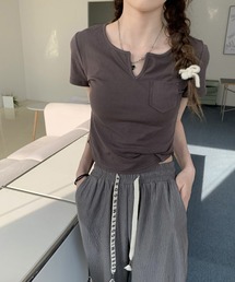 ヘンリーネッククロップドコンパクトTシャツ