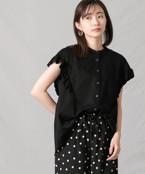 Gready Brilliant(グレディブリリアン)の「C天竺スタンドフリルプルオーバー(Tシャツ/カットソー)」|ブラック