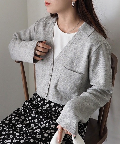 Riberry（リベリー）の「襟付きショート丈カーディガン（カーディガン/ボレロ・レディース・チャコールグレー/杢グレー/ベージュ・MEDIUM）」の2枚目の写真