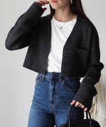 Riberry | 襟付きショート丈カーディガン(カーディガン/ボレロ)