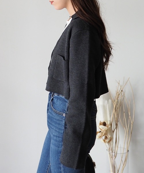 Riberry（リベリー）の「襟付きショート丈カーディガン（カーディガン/ボレロ・レディース・チャコールグレー/杢グレー/ベージュ・MEDIUM）」の8枚目の写真