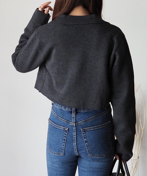 Riberry（リベリー）の「襟付きショート丈カーディガン（カーディガン/ボレロ・レディース・チャコールグレー/杢グレー/ベージュ・MEDIUM）」の10枚目の写真