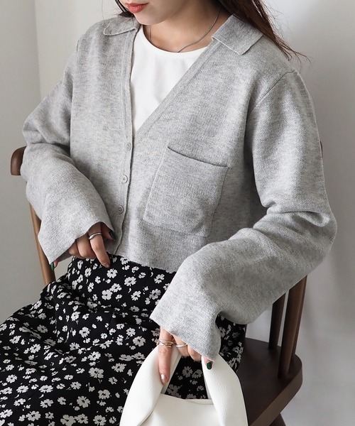 Riberry（リベリー）の「襟付きショート丈カーディガン（カーディガン/ボレロ・レディース・チャコールグレー/杢グレー/ベージュ・MEDIUM）」の12枚目の写真