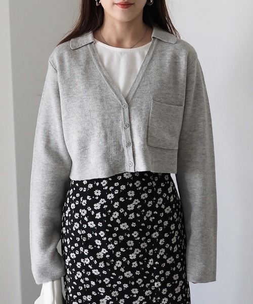 Riberry（リベリー）の「襟付きショート丈カーディガン（カーディガン/ボレロ・レディース・チャコールグレー/杢グレー/ベージュ・MEDIUM）」の14枚目の写真