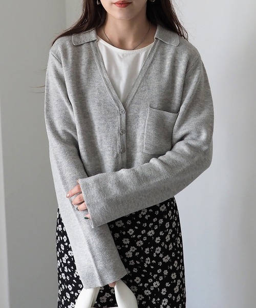 Riberry（リベリー）の「襟付きショート丈カーディガン（カーディガン/ボレロ・レディース・チャコールグレー/杢グレー/ベージュ・MEDIUM）」の16枚目の写真