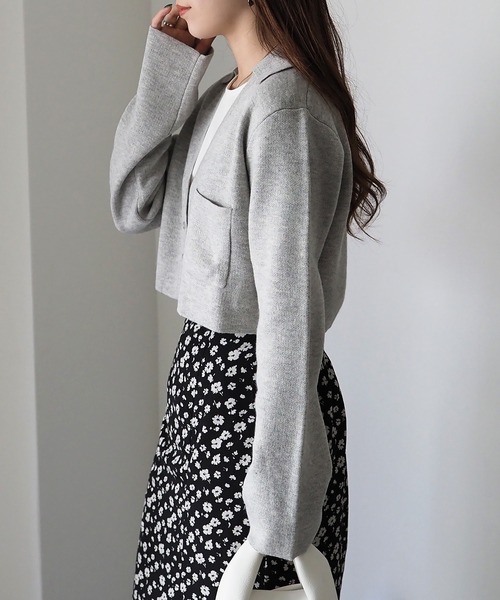 Riberry（リベリー）の「襟付きショート丈カーディガン（カーディガン/ボレロ・レディース・チャコールグレー/杢グレー/ベージュ・MEDIUM）」の17枚目の写真