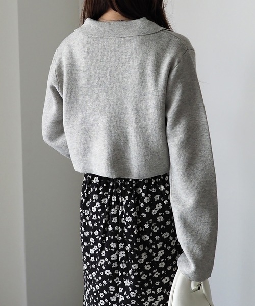 Riberry（リベリー）の「襟付きショート丈カーディガン（カーディガン/ボレロ・レディース・チャコールグレー/杢グレー/ベージュ・MEDIUM）」の7枚目の写真