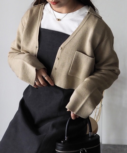 Riberry（リベリー）の「襟付きショート丈カーディガン（カーディガン/ボレロ・レディース・チャコールグレー/杢グレー/ベージュ・MEDIUM）」の5枚目の写真