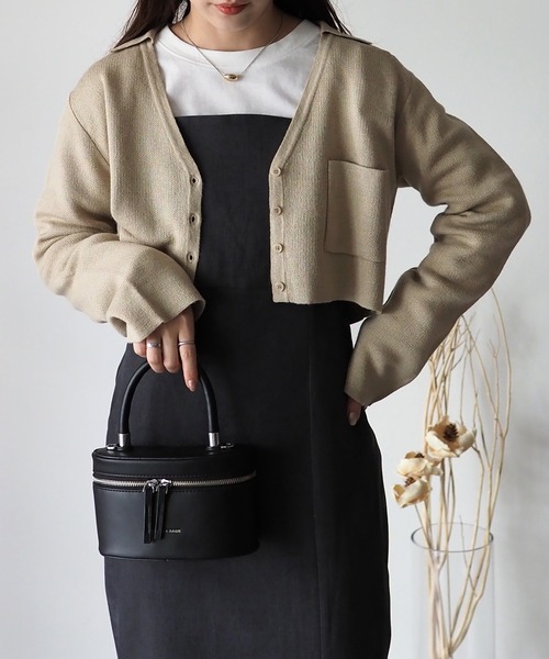 Riberry（リベリー）の「襟付きショート丈カーディガン（カーディガン/ボレロ・レディース・チャコールグレー/杢グレー/ベージュ・MEDIUM）」の9枚目の写真