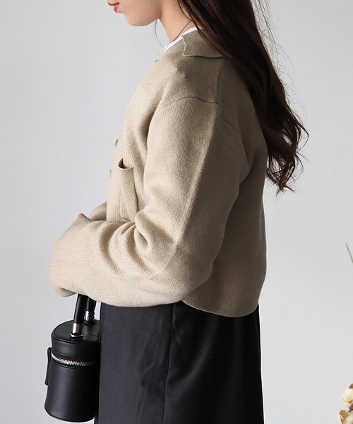 Riberry（リベリー）の「襟付きショート丈カーディガン（カーディガン/ボレロ・レディース・チャコールグレー/杢グレー/ベージュ・MEDIUM）」の11枚目の写真