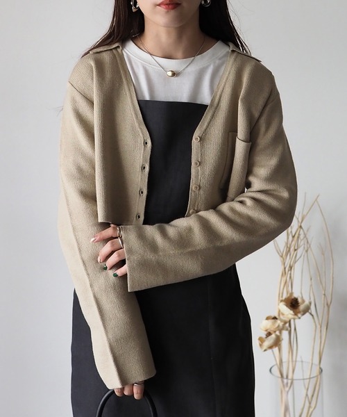 Riberry（リベリー）の「襟付きショート丈カーディガン（カーディガン/ボレロ・レディース・チャコールグレー/杢グレー/ベージュ・MEDIUM）」の15枚目の写真