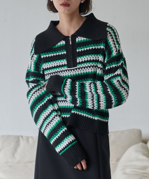 VACANCY（ヴァカンシー）の「マルチボーダークハーフジップニット