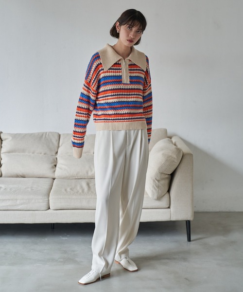 VACANCY（ヴァカンシー）の「マルチボーダークハーフジップニット