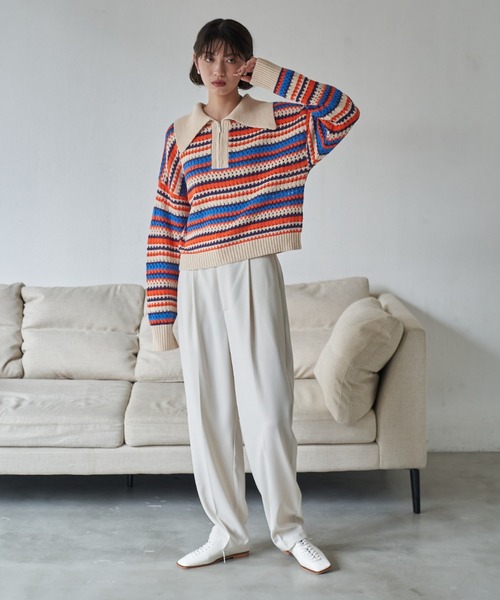 VACANCY（ヴァカンシー）の「マルチボーダークハーフジップニット