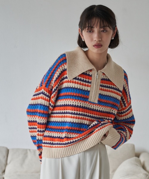 VACANCY（ヴァカンシー）の「マルチボーダークハーフジップニット