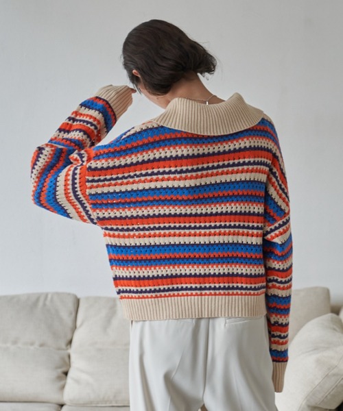 VACANCY（ヴァカンシー）の「マルチボーダークハーフジップニット