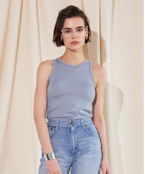 アリシアスタン タンクトップ セール】One Shoulder Rib Tank Top /パッドinワンショルタンク
