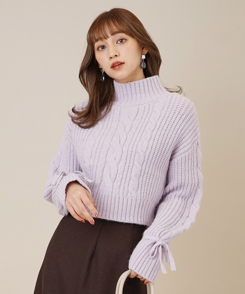 31 Sons de mode（トランテアン　ソン　ドゥ　モード）の「モックネックケーブルニット（ニット/セーター・レディース・オフホワイト/ラベンダー/ライトグリーン・36）」の3枚目の写真