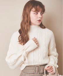 モックネックケーブルニット