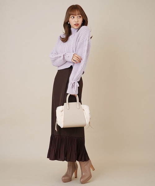 31 Sons de mode（トランテアン　ソン　ドゥ　モード）の「モックネックケーブルニット（ニット/セーター・レディース・オフホワイト/ラベンダー/ライトグリーン・36）」の5枚目の写真