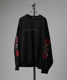 Sleeve rose embroidery wide sweatshirt / 袖ローズ刺繍 ワイドスウェット unisex