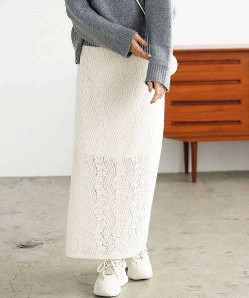 GeeRA（ジーラ）の「起毛レースタイトスカート（スカート・レディース・アイボリー/ブラック/ブラウン・SMALL/MEDIUM/LARGE）」の2枚目の写真