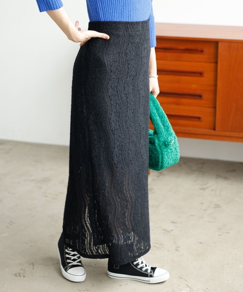 GeeRA（ジーラ）の「起毛レースタイトスカート（スカート・レディース・アイボリー/ブラック/ブラウン・SMALL/MEDIUM/LARGE）」の3枚目の写真