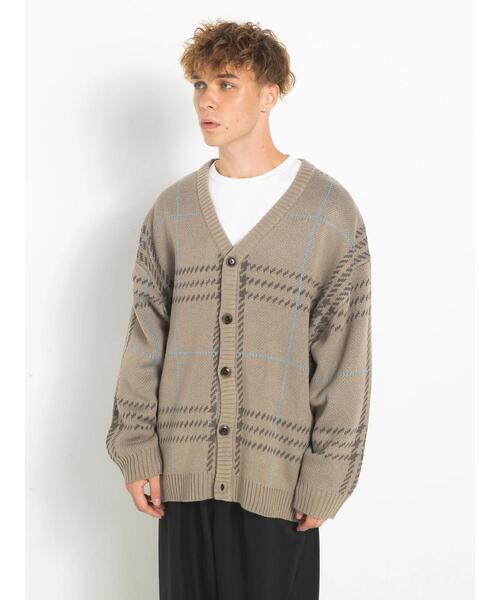 koe（コエ）の「ダブルジャガードビックチェックカーデ（カーディガン/ボレロ・メンズ・グレイッシュベージュ/ブラック・FREE）」の11枚目の写真