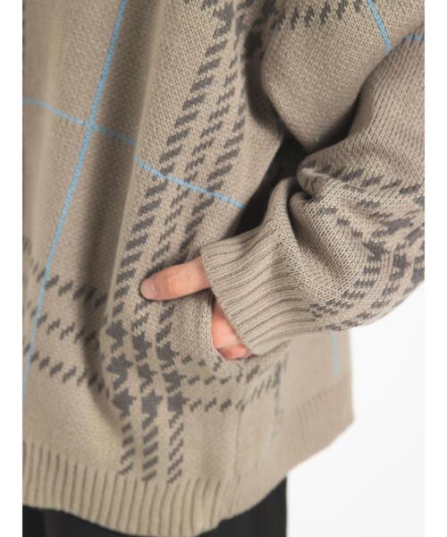 koe（コエ）の「ダブルジャガードビックチェックカーデ（カーディガン/ボレロ・メンズ・グレイッシュベージュ/ブラック・FREE）」の4枚目の写真