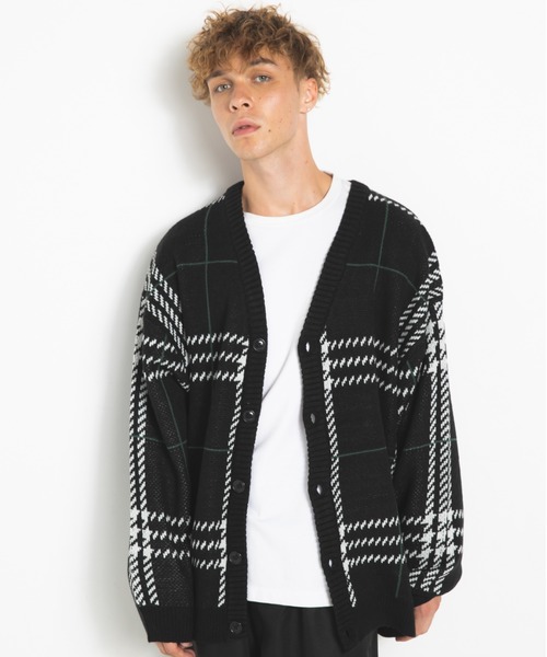 koe（コエ）の「ダブルジャガードビックチェックカーデ（カーディガン/ボレロ・メンズ・グレイッシュベージュ/ブラック・FREE）」の2枚目の写真