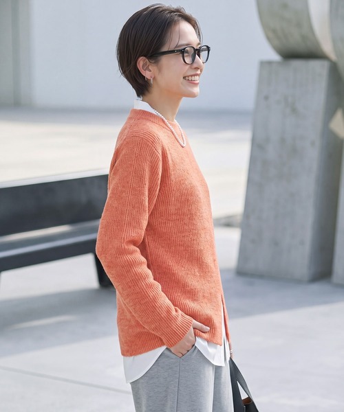 STYLE DELI(スタイルデリ)の「背面スリットミックスニット(ニット/セーター・レディース・ブラウン/オレンジ/グリーン・MEDIUM)」の5枚目の写真