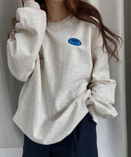 Dalfwin（ダールフィン）の「韓国ファッションHAWAII刺繍ロゴオーバーサイズスウェット（スウェット・レディース・オートミール/ミント/ブラック・FREE）」の6枚目の写真