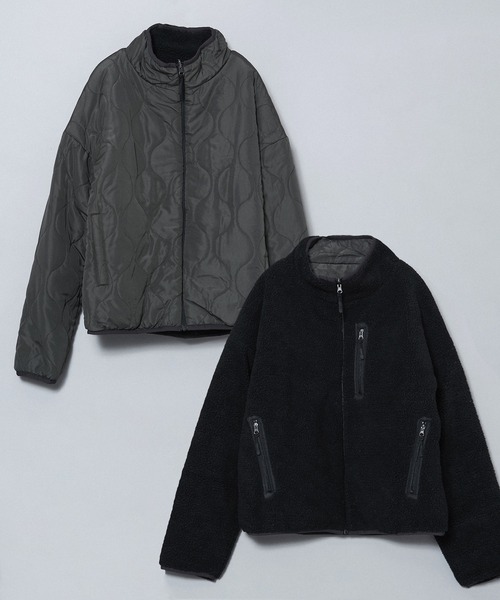 THE HITSS（ヒッツ）の「【THE HITSS】ビッグシルエット シープボア キルティング リバーシブル パデッドブルゾン（ブルゾン・メンズ・ネイビー/ブラック/ベージュ/グレー/アニマル/アイボリー・M/L）」の3枚目の写真