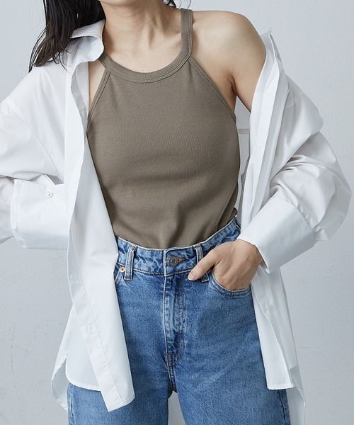 Shelly island（シェリーアイランド）の「カップ付きホルターネックタンク（タンクトップ・レディース・ブラック/オリーブ/ホワイト・FREE）」の13枚目の写真