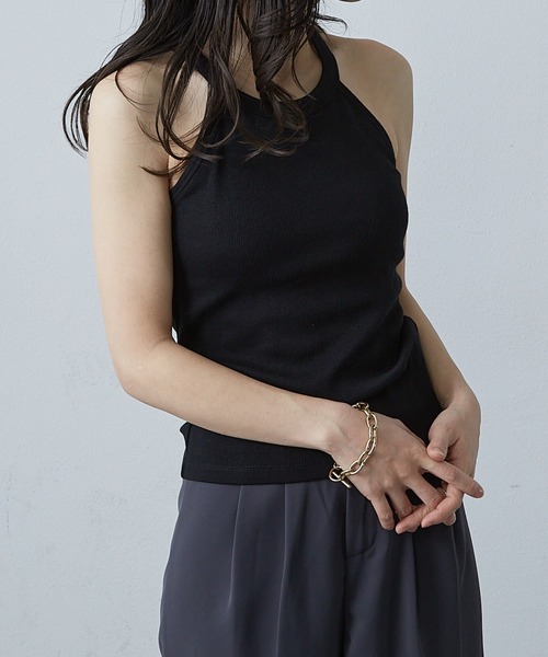 Shelly island（シェリーアイランド）の「カップ付きホルターネックタンク（タンクトップ・レディース・ブラック/オリーブ/ホワイト・FREE）」の9枚目の写真