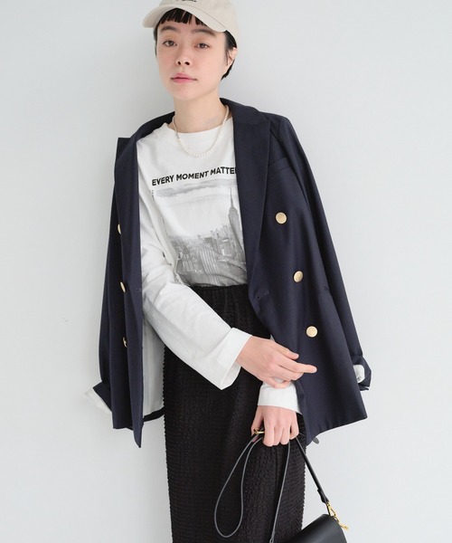 PUAL CE CIN（ピュアルセシン）の「ロゴ刺繍×フォトプリント２WAYカットソー（Tシャツ/カットソー・レディース・オフホワイト/ブルーグレー・FREE）」の3枚目の写真