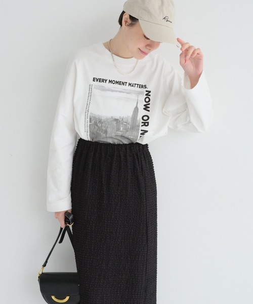 PUAL CE CIN（ピュアルセシン）の「ロゴ刺繍×フォトプリント２WAYカットソー（Tシャツ/カットソー・レディース・オフホワイト/ブルーグレー・FREE）」の6枚目の写真