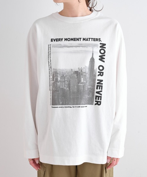 PUAL CE CIN（ピュアルセシン）の「ロゴ刺繍×フォトプリント２WAYカットソー（Tシャツ/カットソー・レディース・オフホワイト/ブルーグレー・FREE）」の18枚目の写真