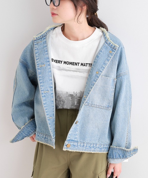 PUAL CE CIN（ピュアルセシン）の「ロゴ刺繍×フォトプリント２WAYカットソー（Tシャツ/カットソー・レディース・オフホワイト/ブルーグレー・FREE）」の16枚目の写真